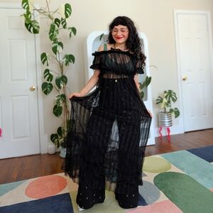 SOLD - Black Sheer Ruffled Maxi Dress